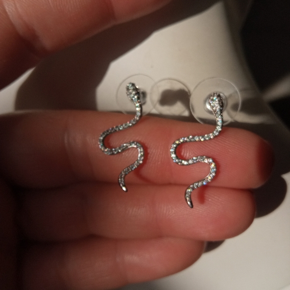 Elegant Silver Plated Cubic Zirconia Snake Earrings - Picture 7 of 14